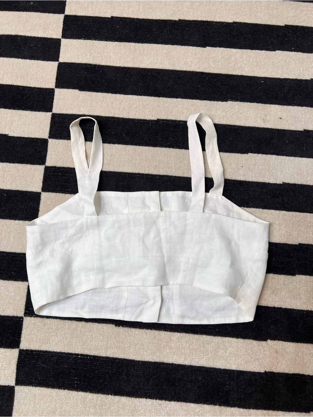 WHIT White Linen-Blend Cropped Button Tank - Picture 2 of 4